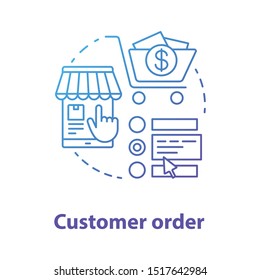 Customer order blue concept icon. Online shopping application idea thin line illustration. Choose product in internet store. Digital marketing, merchandise. Vector isolated outline drawing