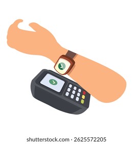 Customer is paying for a purchase with a smartwatch at a point of sale terminal