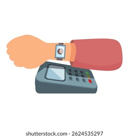 Cliente paga usando su reloj inteligente en un terminal de punto de venta