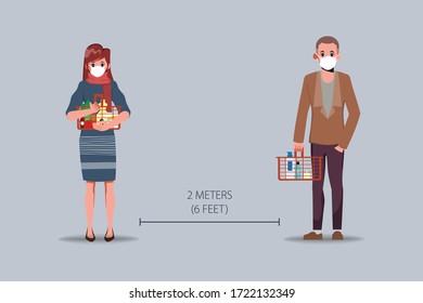 Customer people maintain social distancing in supermarket. Department store in new normal lifestyle. New normal lifestyle concept.