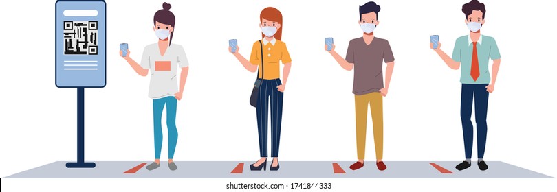 Customer people maintain social distancing check in at supermarket department store. Department store in new normal lifestyle. New normal lifestyle concept.