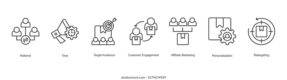 Customer Personas Icon Referral, Time, Target Audience, Customer Engagement, Affiliate Marketing, Personalization, Retargeting