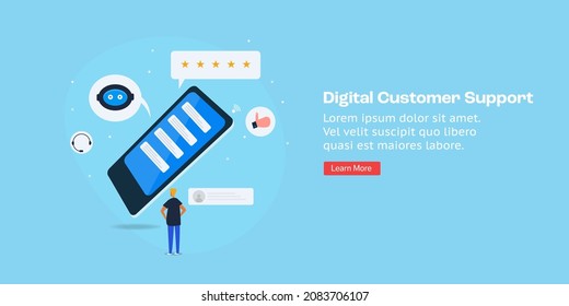 Kundentelefonsupport, Support für Kundenchatten, Content-E-Mail, Chat-Bot für die Kundenbetreuung - flache Design-Vektorgrafik mit Symbolen und Zeichen