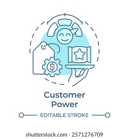 Customer power soft blue concept icon. Clients influence on prices and market processes. Porter 5 forces. Round shape line illustration. Abstract idea. Graphic design. Easy to use in article