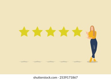 customer present the stars to complete five stars. concept of Service rating, satisfaction, and experience