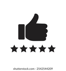 Customer product rating with five stars icon. Like, thumb up.