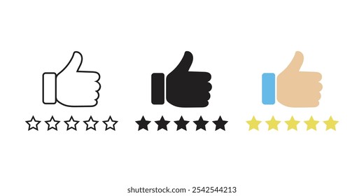 Customer product rating with five stars vector icons