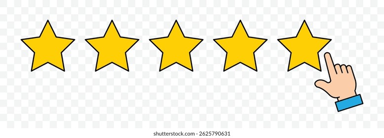 Customer product rating with five stars icon. Vector yellow isolated five stars. Customer feedback concept. Customer review. Feedback icon set. Vector illustration. 