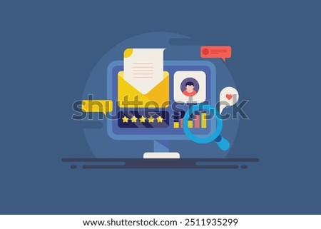 Customer profiling concept, Company creating ideal customer though data collection and data analysis, Customer data analytics - vector illustration with icons