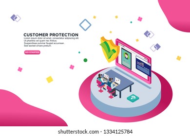 customer protection isometric vector illustration concept. can use for, template, ui, landing page,  hero header, mobile app, banner, poster, flyer - Vector