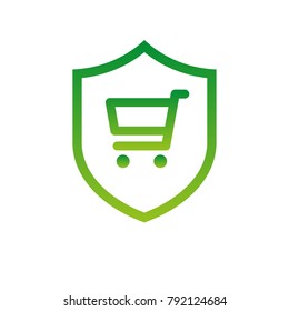 Customer protection shield. Safety from crime and fraud. Shield with shopping cart icon.
