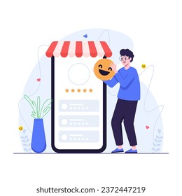 Customer provide happy emoji and five stars rating