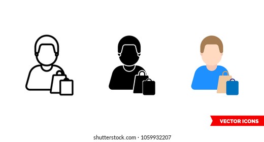 Customer purchaser icon of 3 types: color, black and white, outline. Isolated vector sign symbol.
