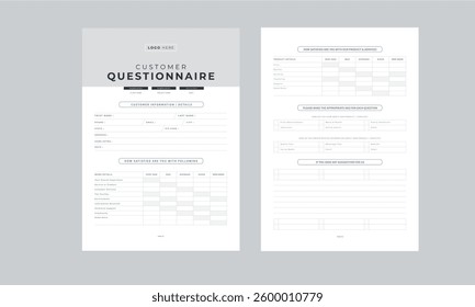 Customer Questionnaire Design layout Template With 2 page concept Accents	