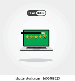 Customer rating, feedback, star rating, quality work. Businessman holding a gold star in hand, to give five. Evaluation system. Positive review. Flat vector illustration