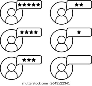 Customer rating icon set. Minimalist customer rating icons featuring a stylized human figure with a speech bubble displaying a star rating