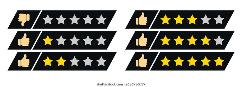 Customer Rating Icons Set. User Review Star Icons Pack. 5 Star Feedback Icon Design. Customer Satisfaction Rating Icons