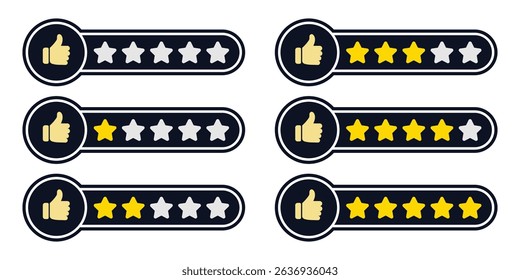Customer Rating Icons Set. User Review Star Icons Pack. 5 Star Feedback Icon Design. Customer Satisfaction Rating Icons