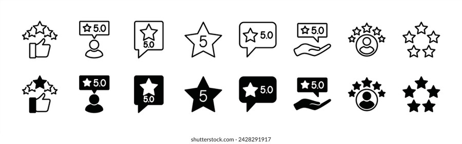 Customer rating review thin line icon set. Containing 5 stars, feedback, best, satisfaction, experience, quality, comment, response, testimonials for service, support and survey. Vector illustration
