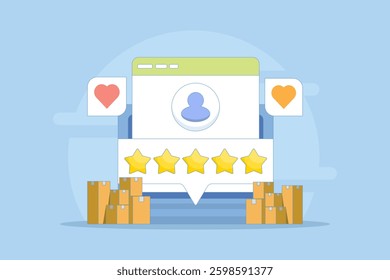 Customer rating and reviews concept, Product Rating by customers, 5 star rating for products and services. User reviews with good and bad ratings. Flat illustration on background.