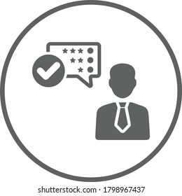 Kunde, Bewertung, Symbol für Zufriedenheit und Grau