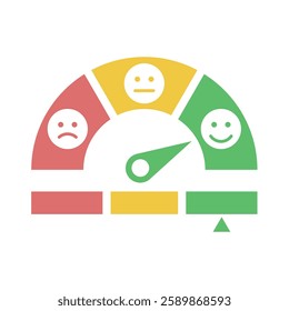 Customer rating with speedometer. Good and bad evaluation, happy and sad face voting vector icon.