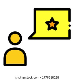 Customer with Rating Star Chat Bubble. Feedback, Review, Opinion in Color Filled Outline