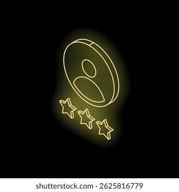 Calificación del Cliente con tres estrellas e ícono de usuario en estilo neón amarillo sobre un fondo negro