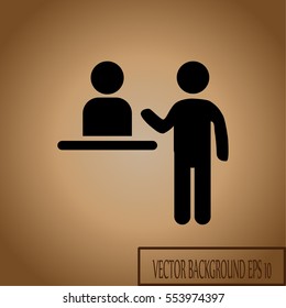Customer at the reception, a receptionist is welcoming and registering him