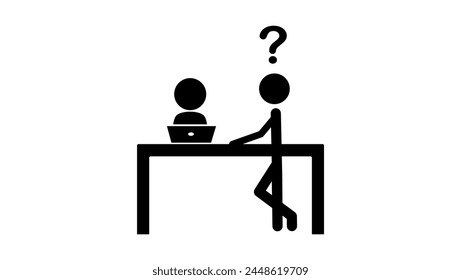 Customer at receptionist, black isolated silhouette