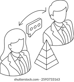 customer referrals outline isometric Concept, relationship between two or more individuals vector icon design business corporation symbol, Joint partnership Sign Sale Marketing management illustration