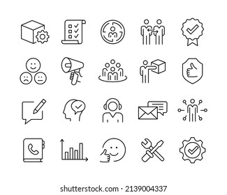 Customer Relation Management Icons - Vector Line. Editable Stroke. 