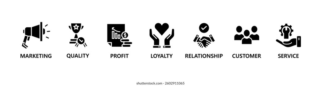 Customer relationship banner web icon vector illustration concept with icon of customer, relationship, marketing, quality, service, loyalty and profit	
