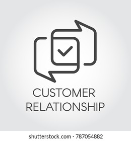 Customer Relationship Graphic Icon. Overlapping Dialog Bubbles And Positive Concept Tick Sign. Satisfaction From Cooperation Business Label. Interface Logo For Mobile Apps, Sites, Instant Messengers