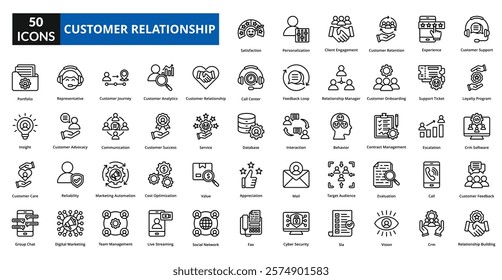 customer relationship icon line collection set