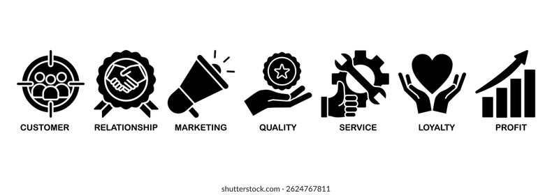 Customer relationship icon set vector illustration concept with icon of customer, relationship, marketing, quality, service, loyalty and profit
