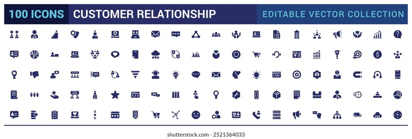 Customer relationship icons. Filled icons set, glyph symbol for web and ui. HR solid icon collection, Vector illustration.