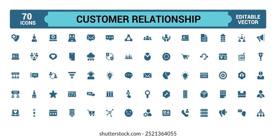 Customer relationship icons. Filled icons set, glyph symbol for web and ui. HR solid icon collection, Vector illustration.