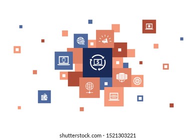 customer relationship Infographic 10 steps pixel design.communication, service, CRM, customer care icons