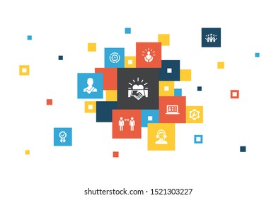 customer relationship Infographic 10 steps pixel design.communication, service, CRM, customer care icons