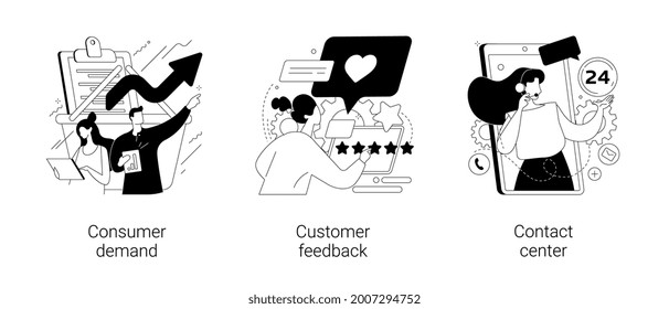 Customer relationship management abstract concept vector illustration set. Consumer demand, customer feedback, contact center, retail marketing, user support, market research abstract metaphor.