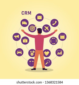 Customer Relationship Management. Customer accounting system icons. Business processes. Vector illustration.