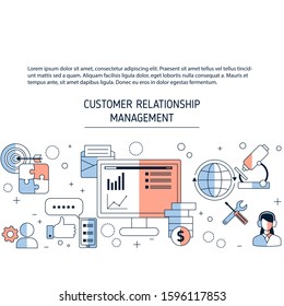 Customer relationship management background with icons. Vector illustration.