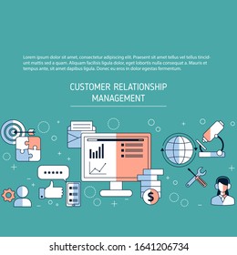 Customer relationship management background with icons. Vector illustration.