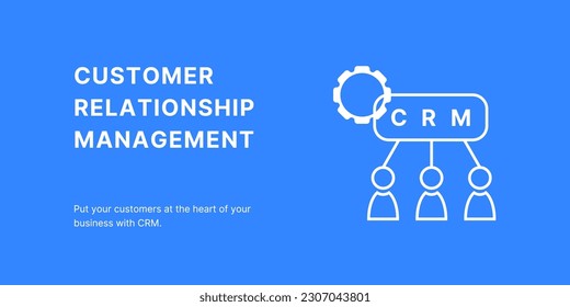 Customer Relationship Management Banner on Blue Background. Stylish CRM Banner with White Text and Icons for Business and Marketing