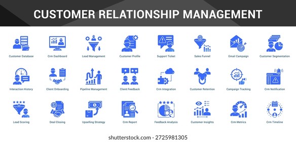 Kundenbeziehungsmanagement Zusammenfassende minimalistische Vektorsymbole, die wichtige Ideen mit visueller Klarheit darstellen