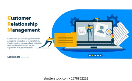  Customer relationship management concept background. Customer and company interaction approach. Vector illustration for landing webpage.