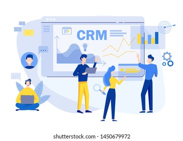 Customer relationship management concept background. CRM vector illustration. Company Strategy Planning. Business Data Analysis