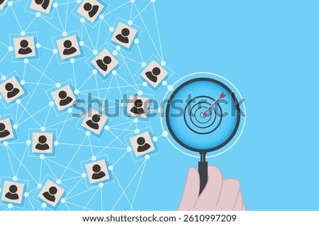Customer relationship management concept background vector art. Customer profile icons connected to target customer relationship management and  targeted marketing strategies. Community online network