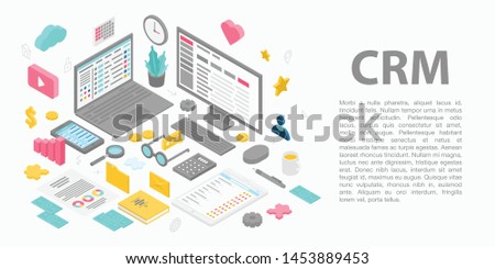 Customer relationship management concept banner. Isometric illustration of customer relationship management vector concept banner for web design